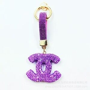 Purple Crystal Double C Keychain Card Holder Strap